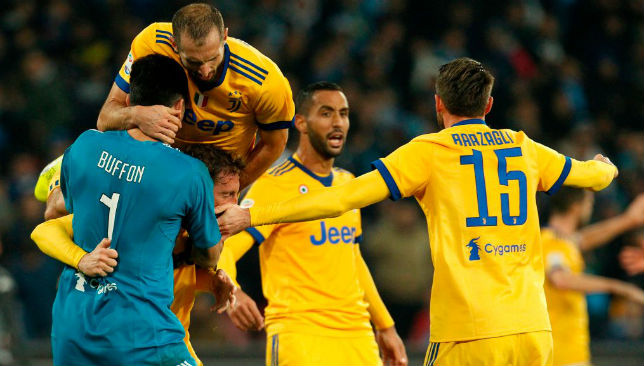 Gianluigi Buffon Leave the field for the last time with Juventus and is  celebrated by Paulo Exequiel Dybala of Juventus during the Italian Serie A  match between Juventus 2-1 Hellas Verona at