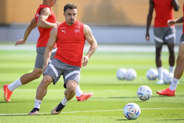 Il centrocampista svizzero Xherdan Shaqiri in allenamento di Qatar 2022 -  ANSA